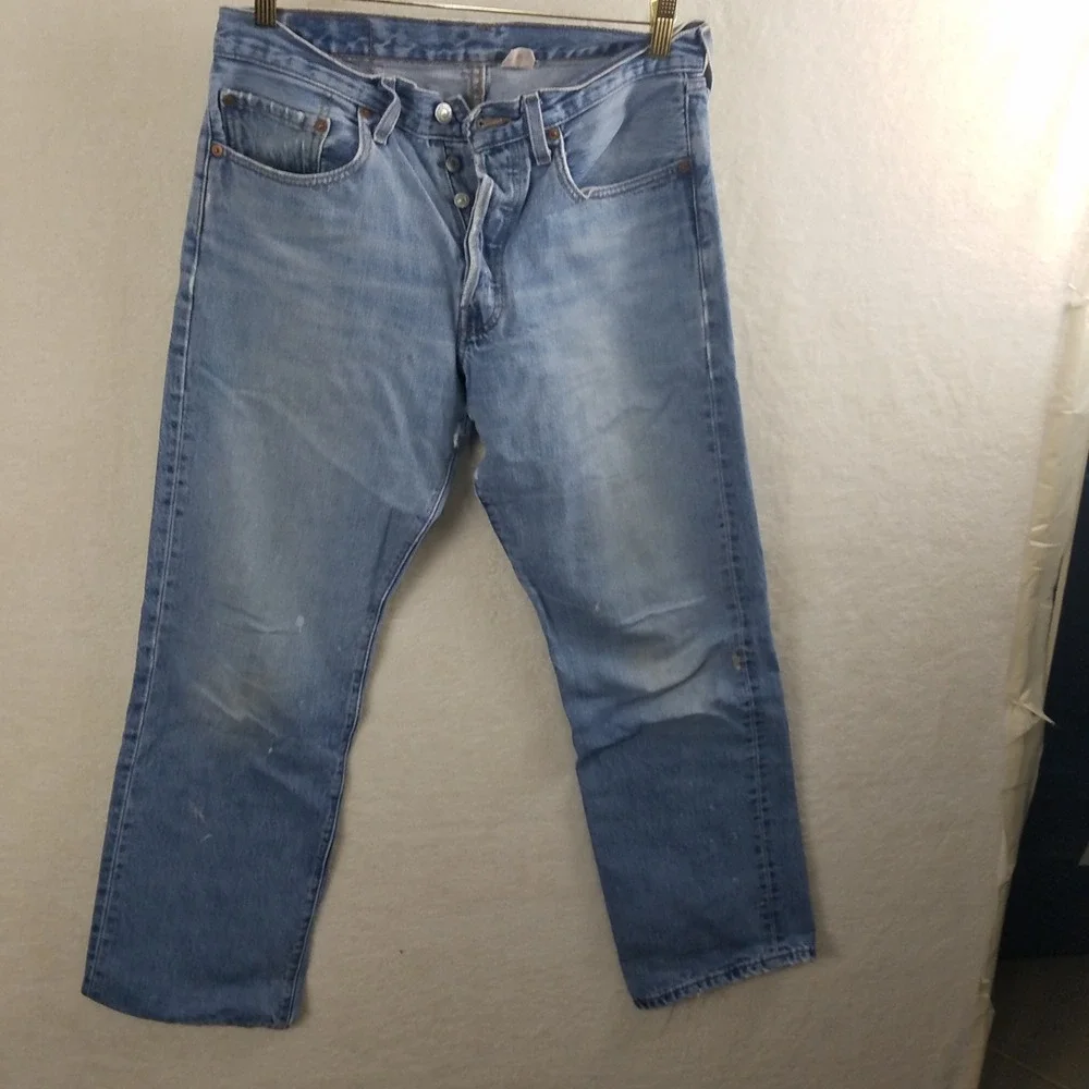 Levi Strauss 501 Jeans Mens Light Wash Button Fly Straight Leg Denim‎ Pants XX